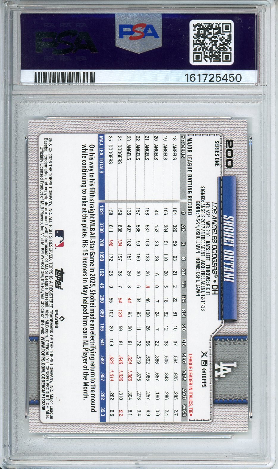 2026 Topps Shohei Ohtani Team Color Border #200 PSA 9