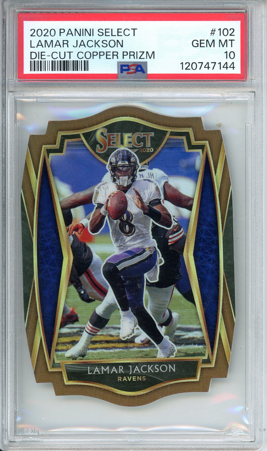 2020 Panini Select Lamar Jackson Die - Cut Copper Prizm #102 PSA 10