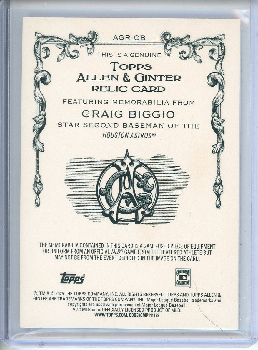 2025 Topps Allen & Ginter Craig Biggio Red Relic /5 AGR-CB Astros