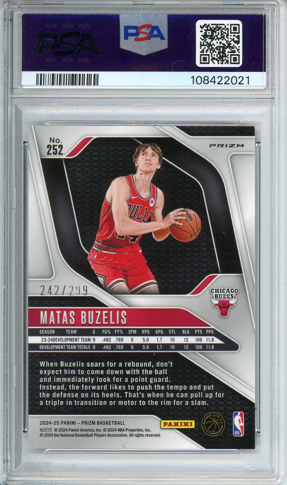 2024 Prizm Matas Buzelis Red Prizm #252 PSA 9