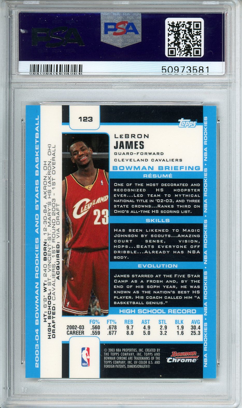 2003 Bowman R. & S. LeBron James Chrome #123 PSA 9