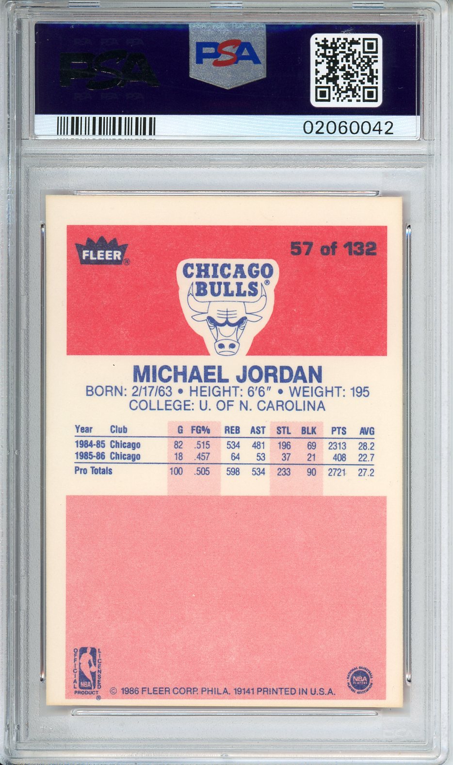 1986 Fleer Michael Jordan #57 PSA 8 (OC)