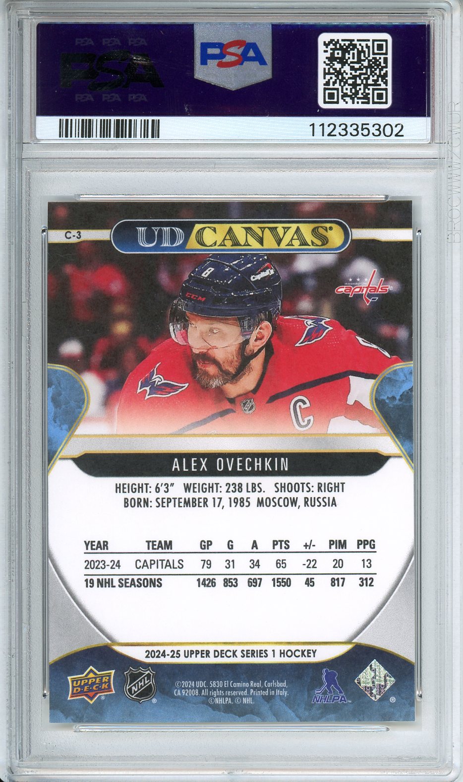 2024 Upper Deck Alex Ovechkin UD Canvas #C3 PSA 10 Gem MT