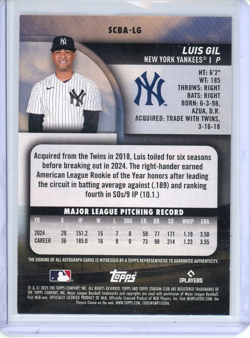 2025 Topps Stadium Club Luis Gil Yellow Auto On Card SCBA-LG