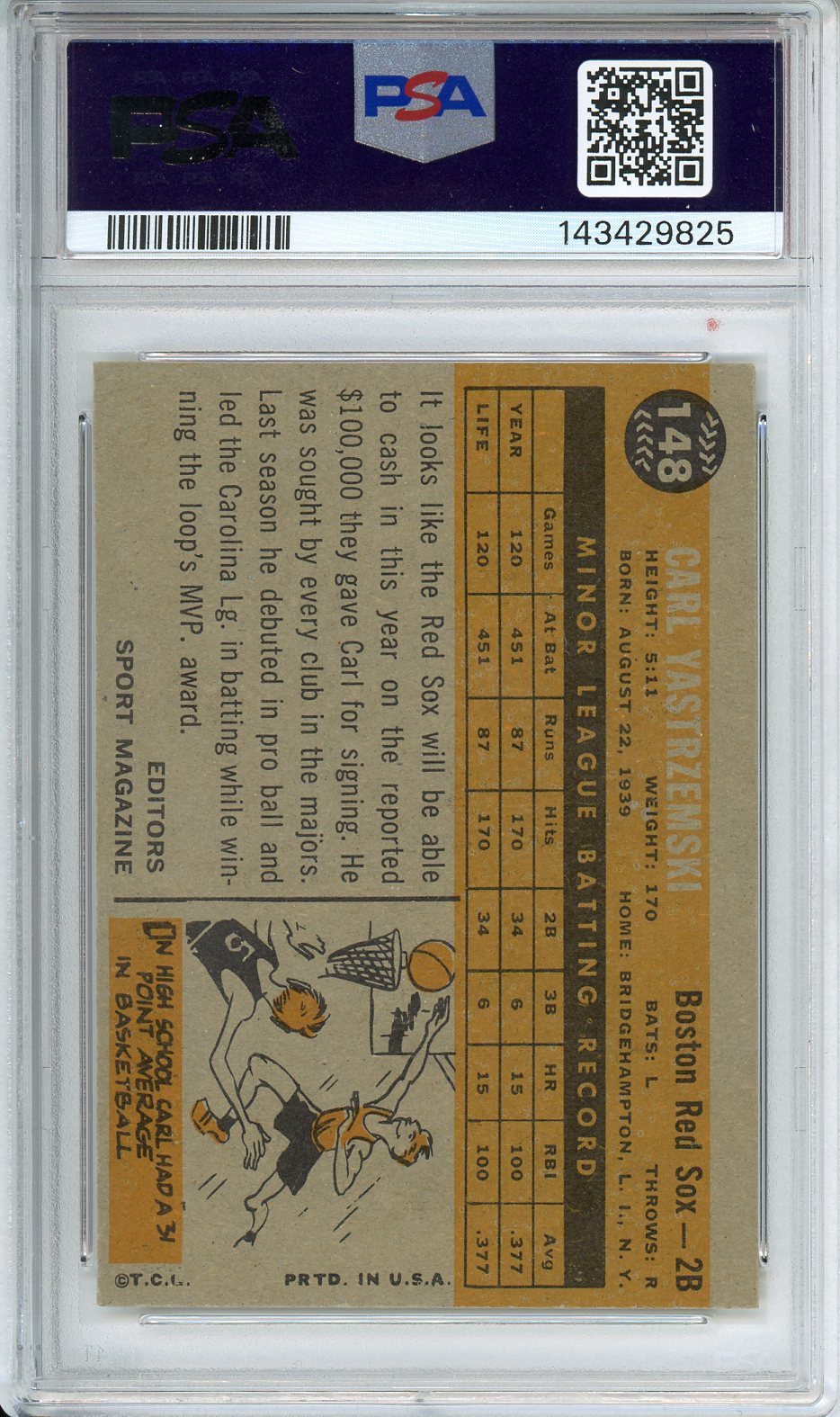 1960 Topps Carl Yastrzemski Rookie Star #148 PSA 4 VG-EX