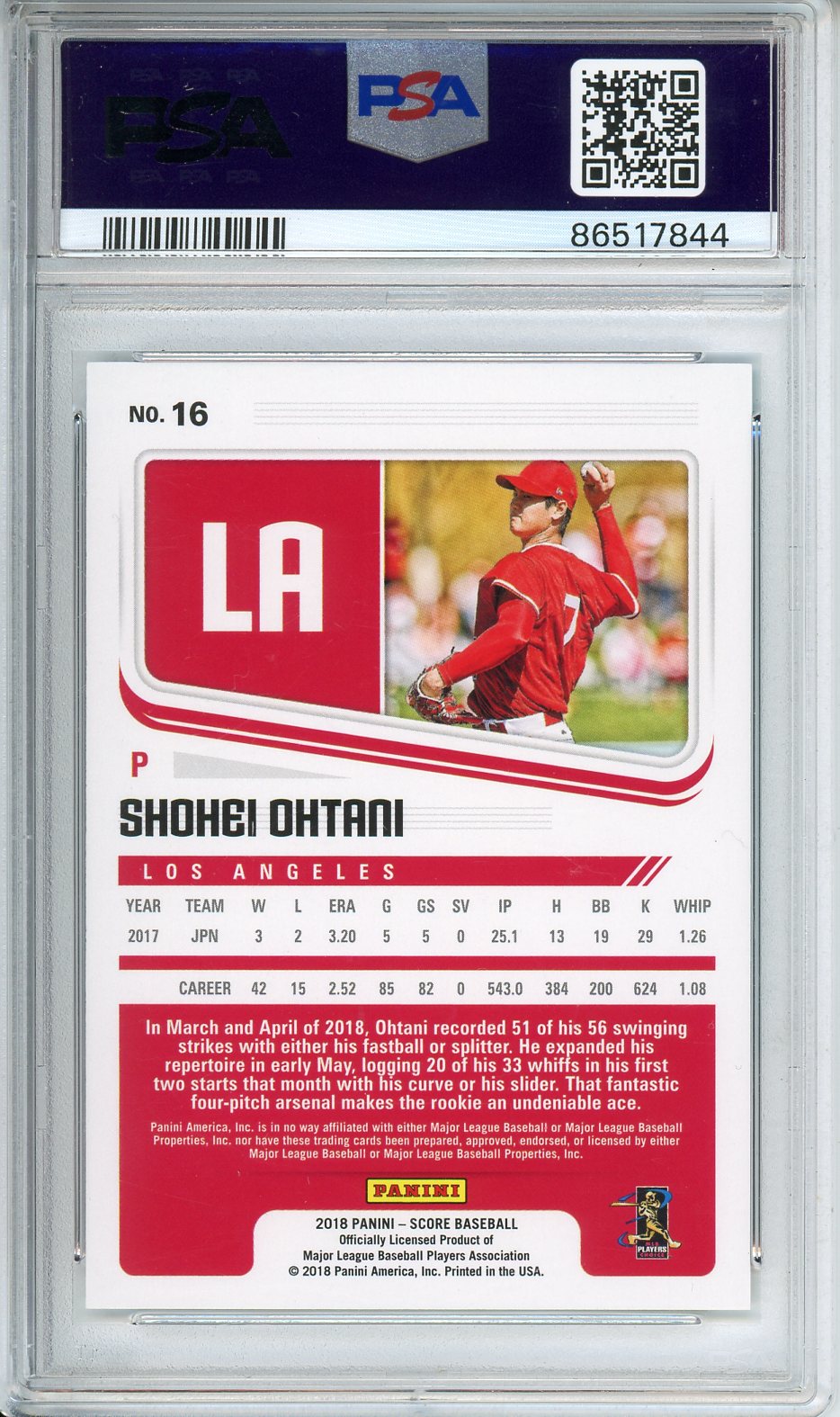 2018 Panini Chronicles Shohei Ohtani Score - Teal #16 PSA 10