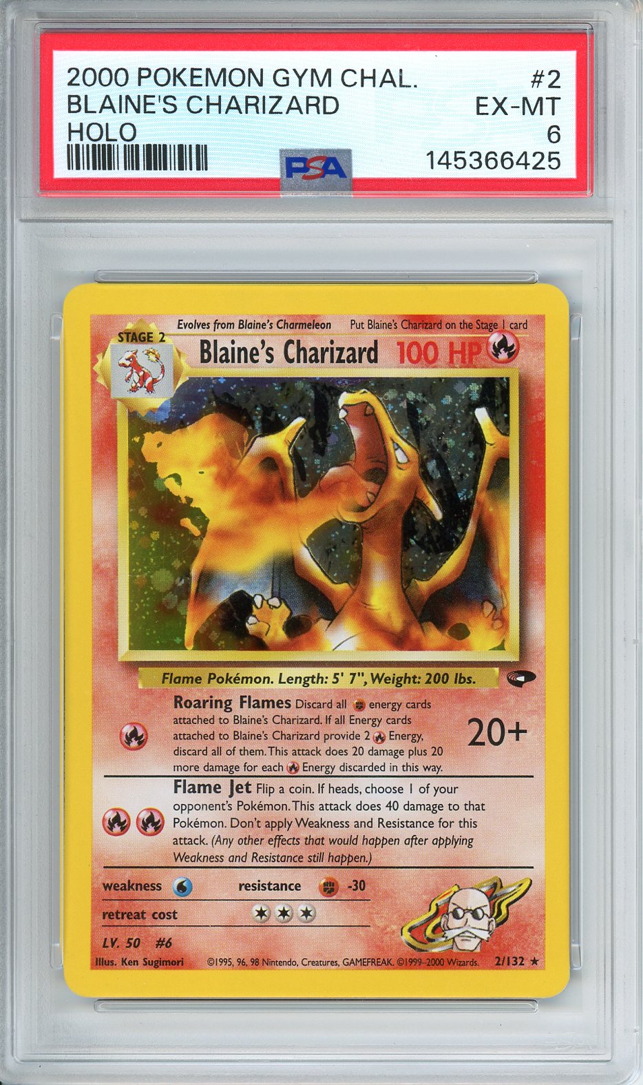 2000 Pokemon GYM CHAL. Blaine's Charizard Holo #2 PSA 6