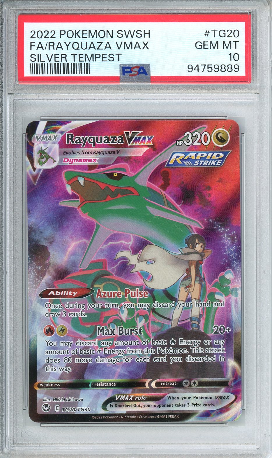 2022 Pokemon SWSH FA/Rayquaza Vmax Silver Tempest #TG20 PSA 10