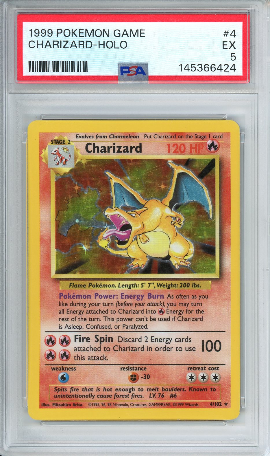 1999 Pokemon Game Charizard-Holo #4 PSA 5