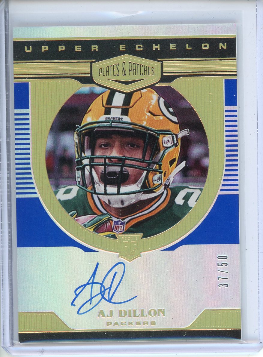 2020 Panini Plates & Patches Aj Dillon Upper Echelon Auto /50 No. UE-AJ