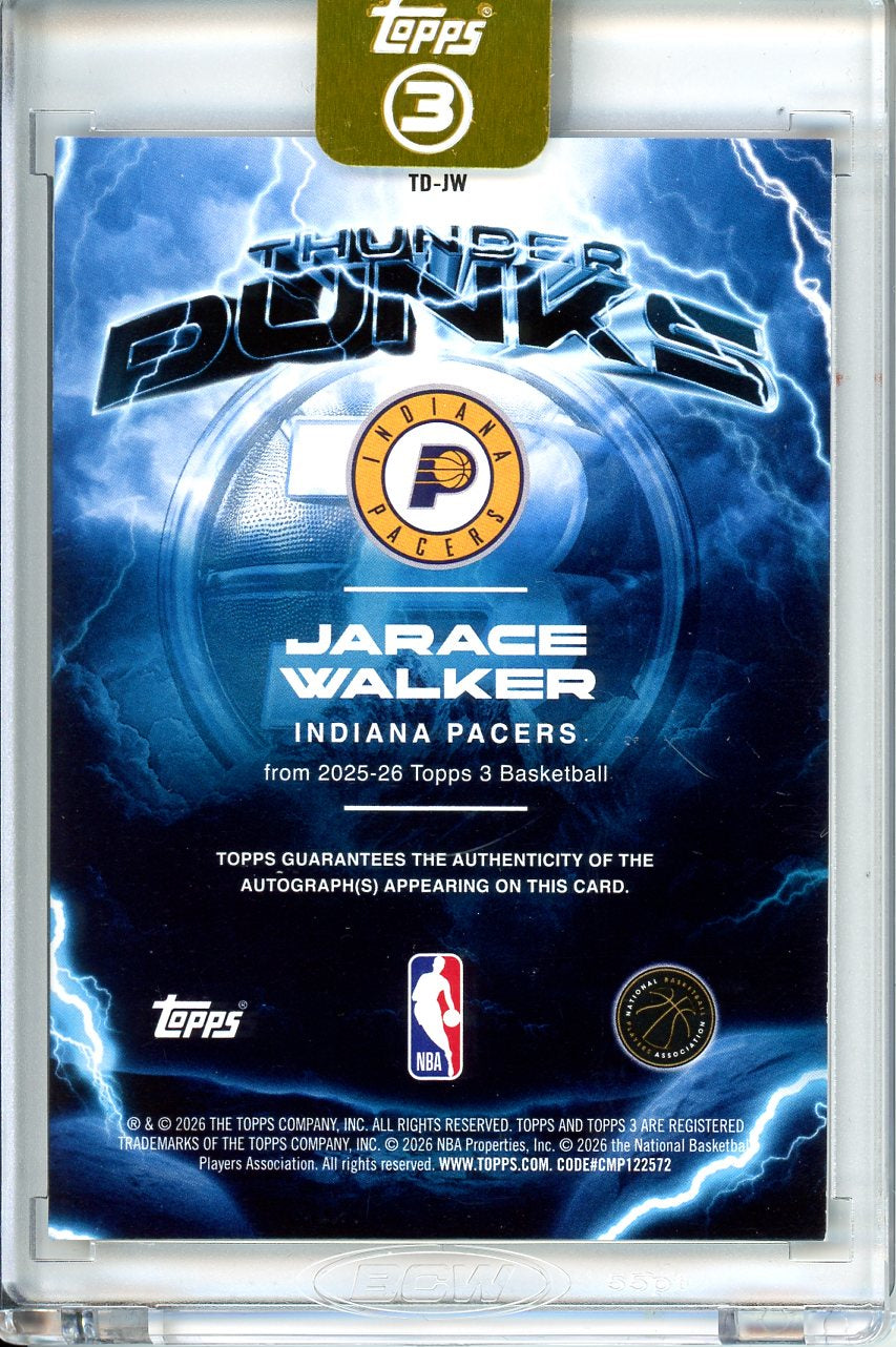 2025-26 Topps 3 Jarace Walker #TD-JW Thunder Dunks Auto /15
