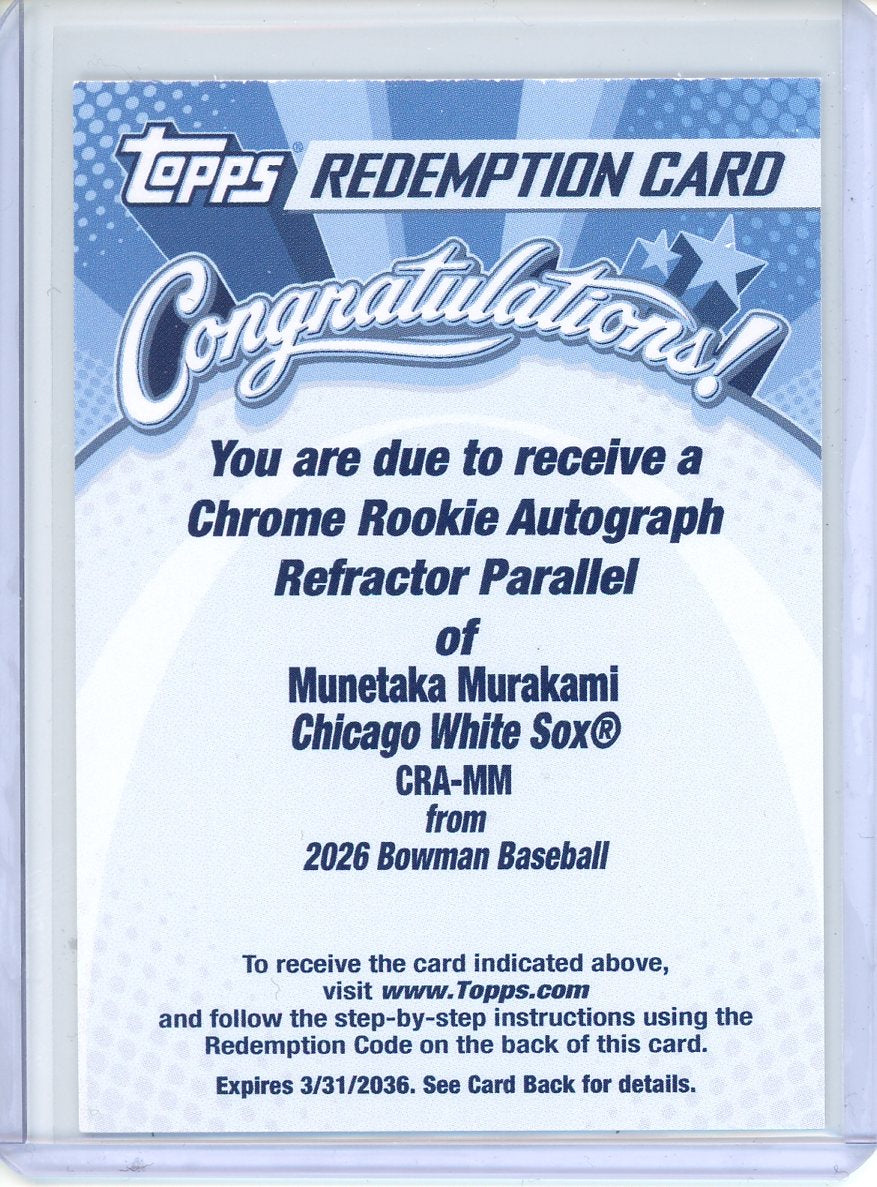 2026 Bowman Baseball Munetaka Murakami Chrome Rookie Refractor Auto /499 REDEMPTION