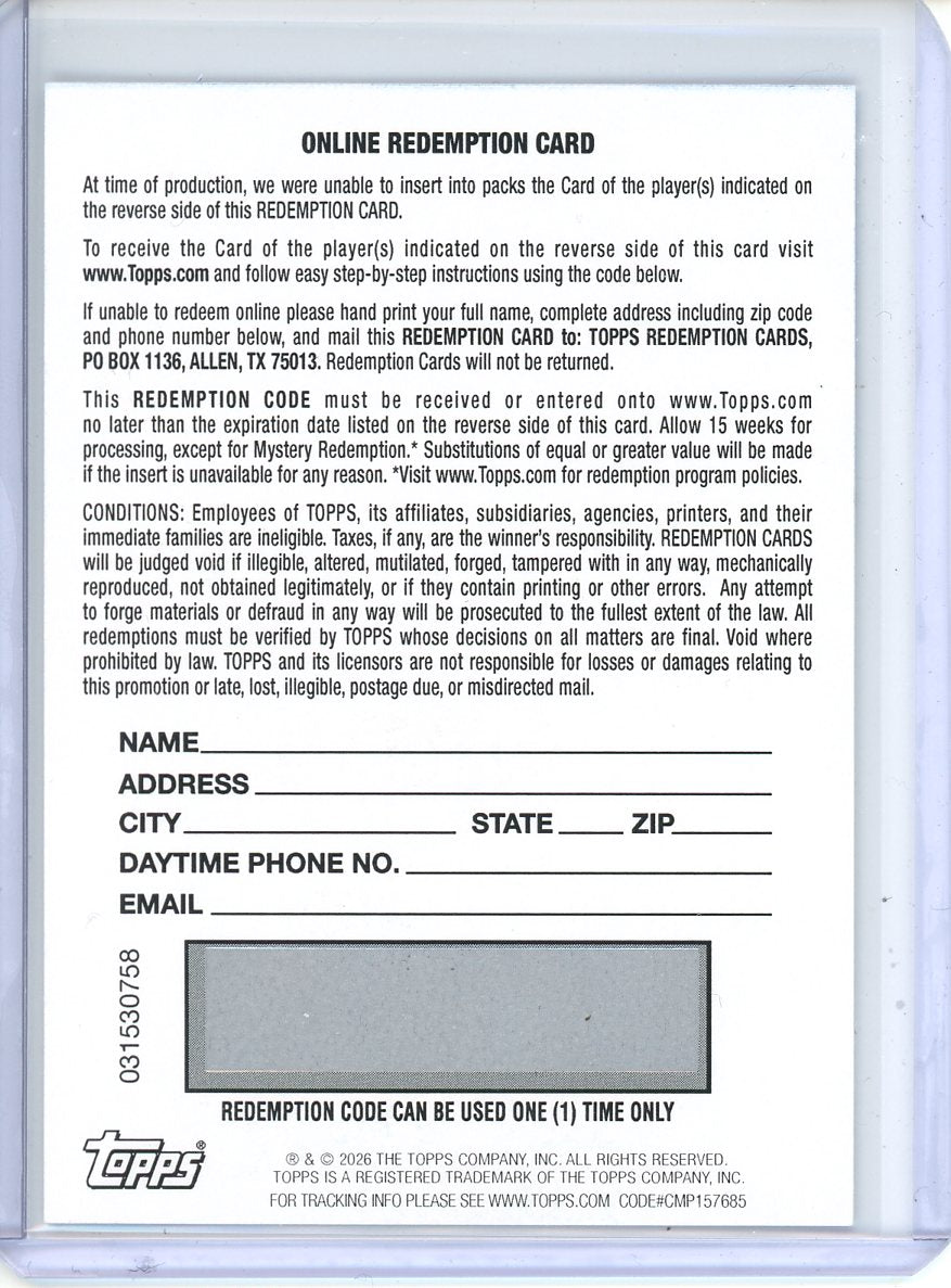 2026 Bowman Baseball Munetaka Murakami Chrome Rookie Refractor Auto /499 REDEMPTION