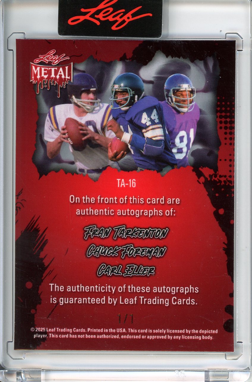 2025 Wild Card Metal Halloween Fran Tarkenton / Chuck Foreman / Carl Eller Triple Autograph 1/1