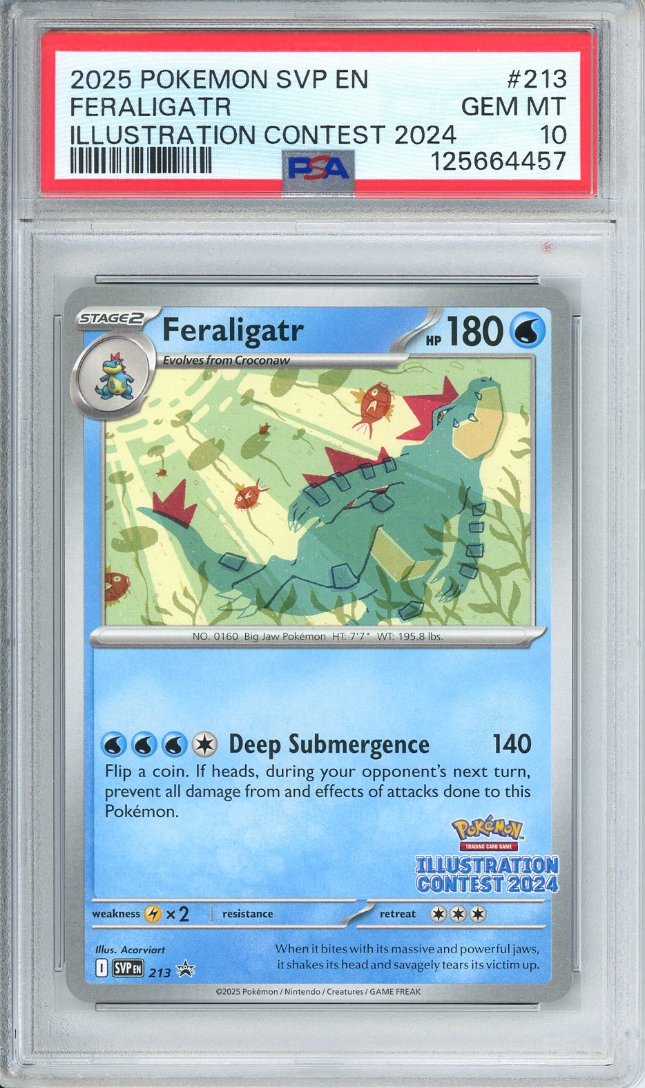 2025 POKEMON SVP ILLUSTRATION CONTEST 2024 PROMO #213 FERALIGATR PSA 10