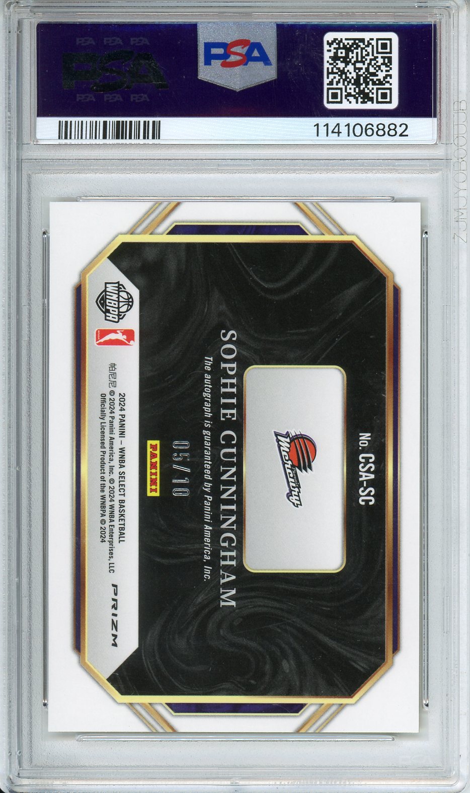 2024 Selct WNBA Sophie Cunningham CRTSD Action Sig-Gold Prizm #CSACS PSA 10