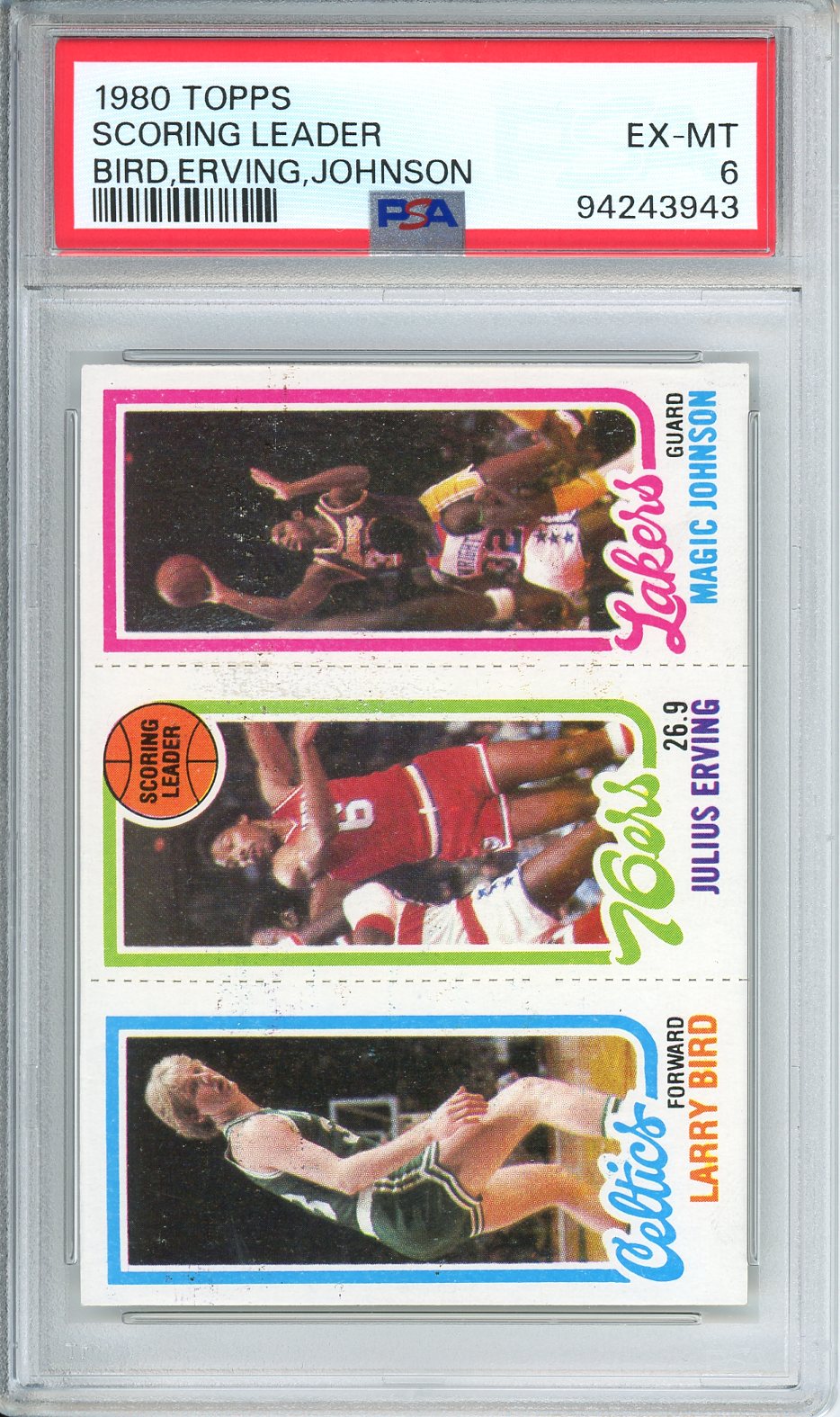 1980 Topps Scoring Leader Bird/Erving/Johnson PSA 6 EX-MT Rookie