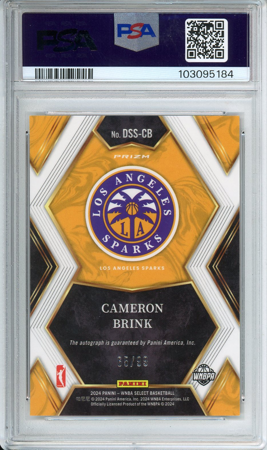 2024 Select WNBA Cameron Brink Draft Select Sig-Red-Prizm #DSSCB PSA 10