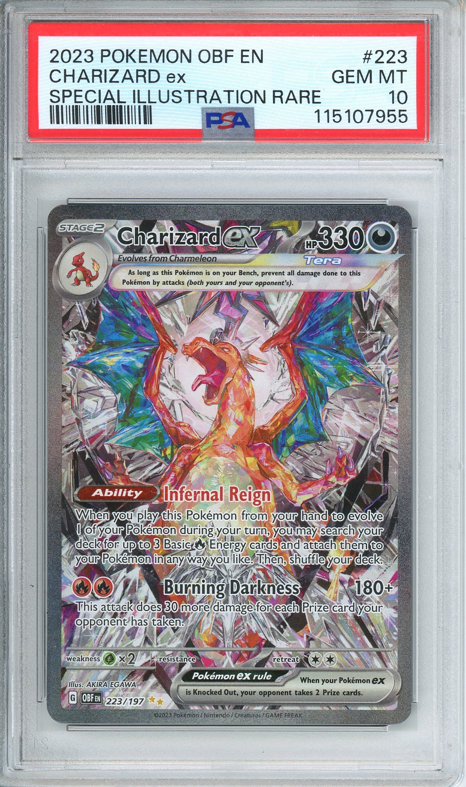Charizard ex Pokemon Card (Obsidian Flames 223/197) SIR GEM MINT PSA 10