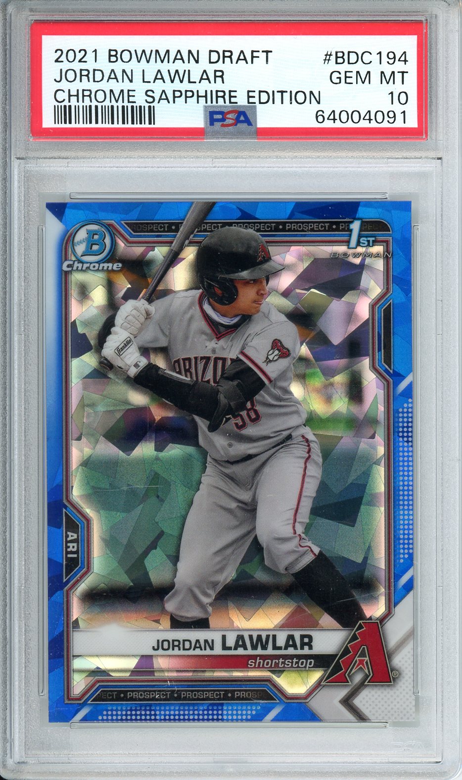 2021 Bowman Draft Jordan Lawlar Chrome Sapphire Edition #BDC194 PSA 10