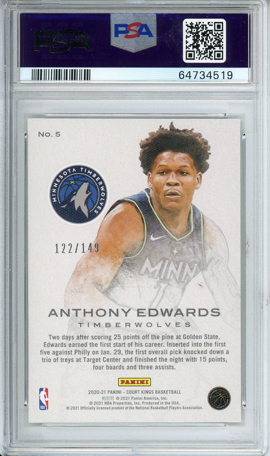 2020 Court Kings Anthony Edwards Works In Progress-Ruby #5 PSA 10