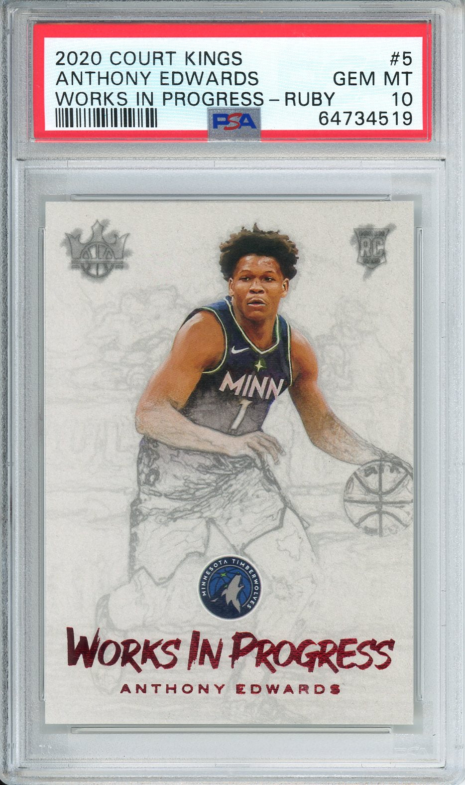 2020 Court Kings Anthony Edwards Works In Progress-Ruby #5 PSA 10