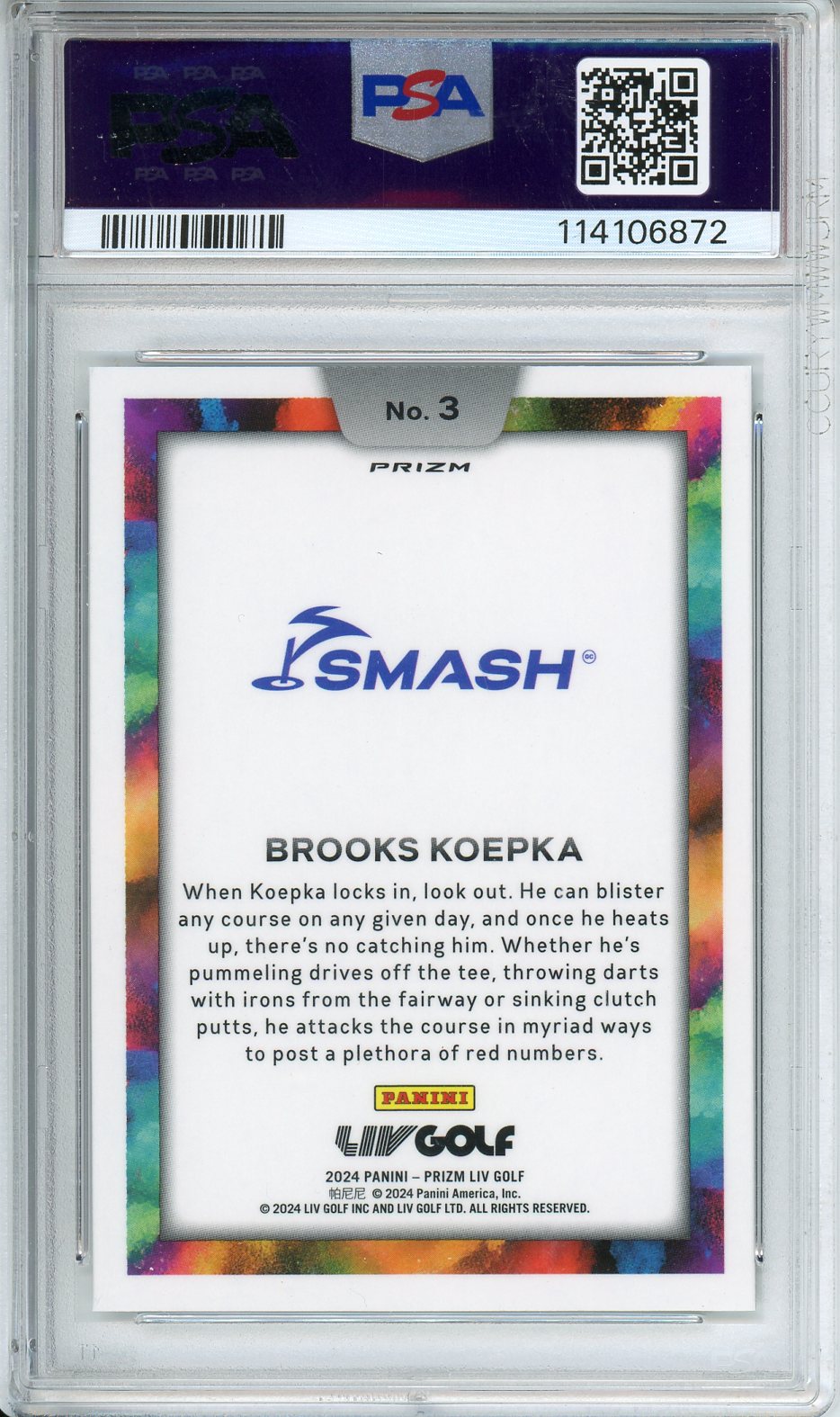 2024 Prizm LIV Golf Brooks Koepka Color Blast #3 PSA 10