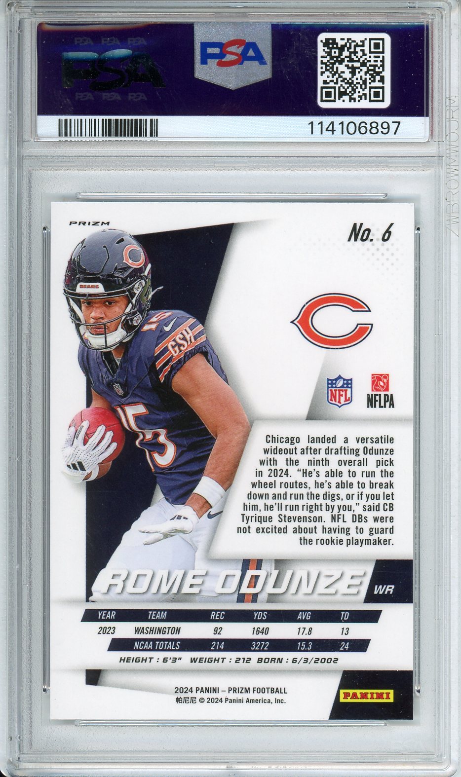 2024 Prizm Rome Odunze Flashback Rookie #6 PSA 10