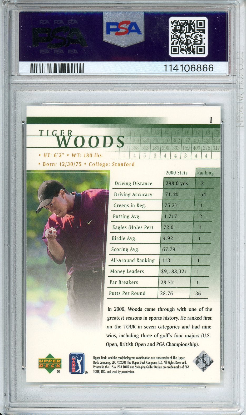 2001 Upper Deck Golf Tiger Woods #1 PSA 10