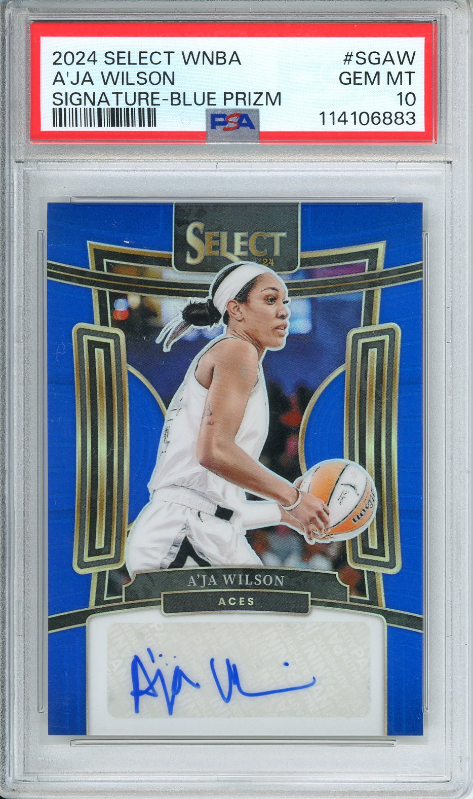 2024 Select WNBA A'Ja Wilson Signature-Blue Prizm #SGAW PSA 10
