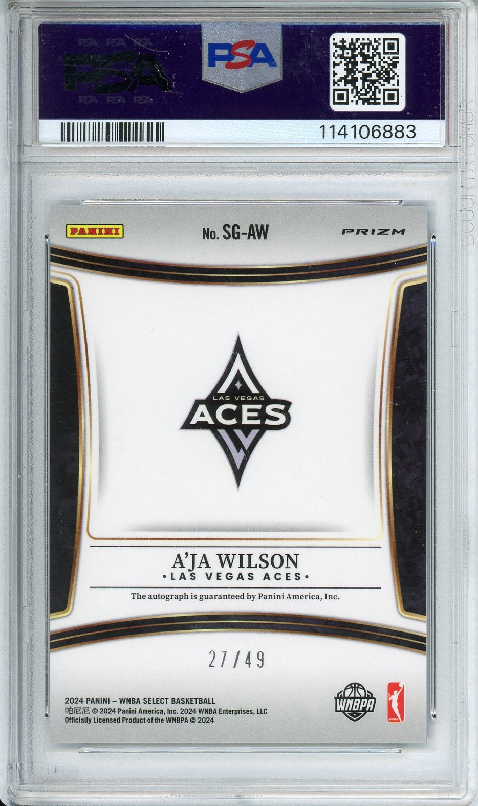 2024 Select WNBA A'Ja Wilson Signature-Blue Prizm #SGAW PSA 10