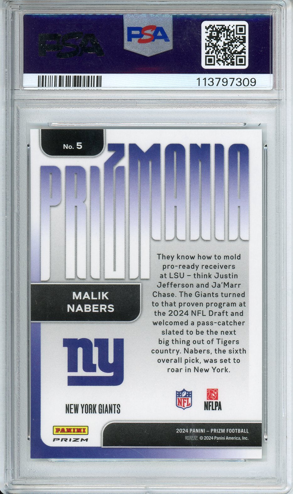 2024 Prizm Malik Nabers Prizmania #5 PSA 10