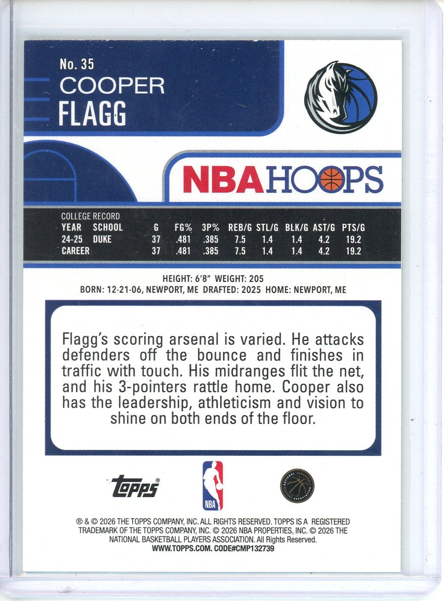 2025-26 Topps NBA Hoops Cooper Flagg Yellow /275 Rookie No. 35