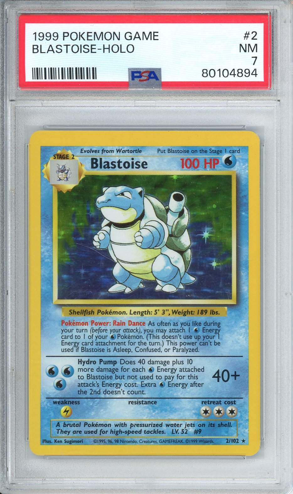 1999 Pokemon Game Blastoise-Holo #2 PSA 7