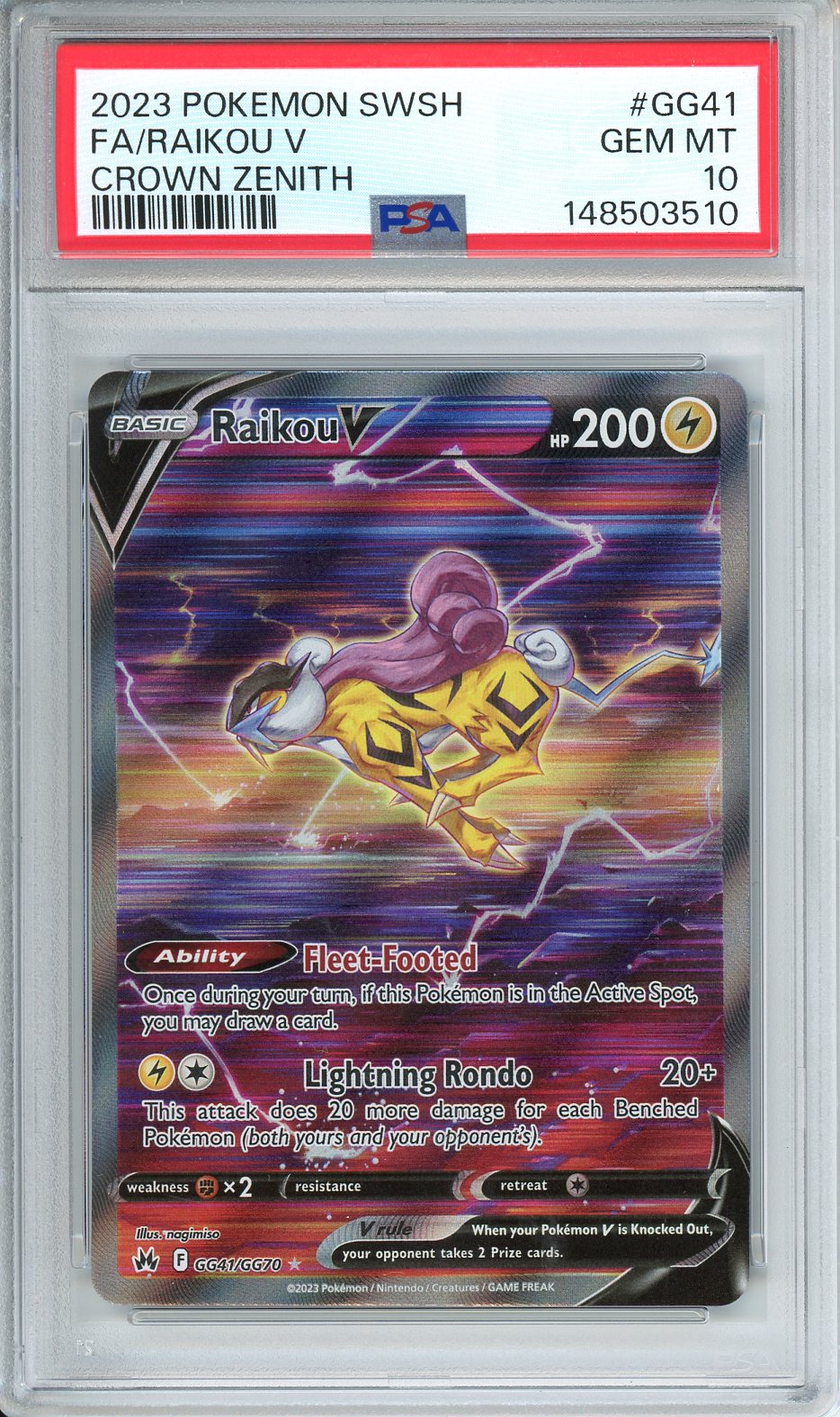 Pokemon SWSH FA/ Raikou V Crown Zenith #GG41 PSA 10