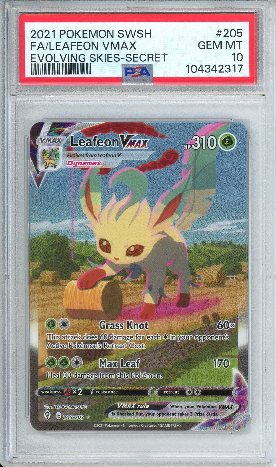 2021 Pokemon SWSH Leafeon VMAX Evolving Skies Secret #205 PSA 10 GEM MT