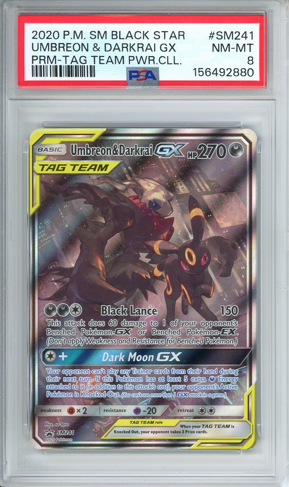 Pokemon SM Black Star Umbreon & Darkrai GX Tag Team #SM241 PSA 8