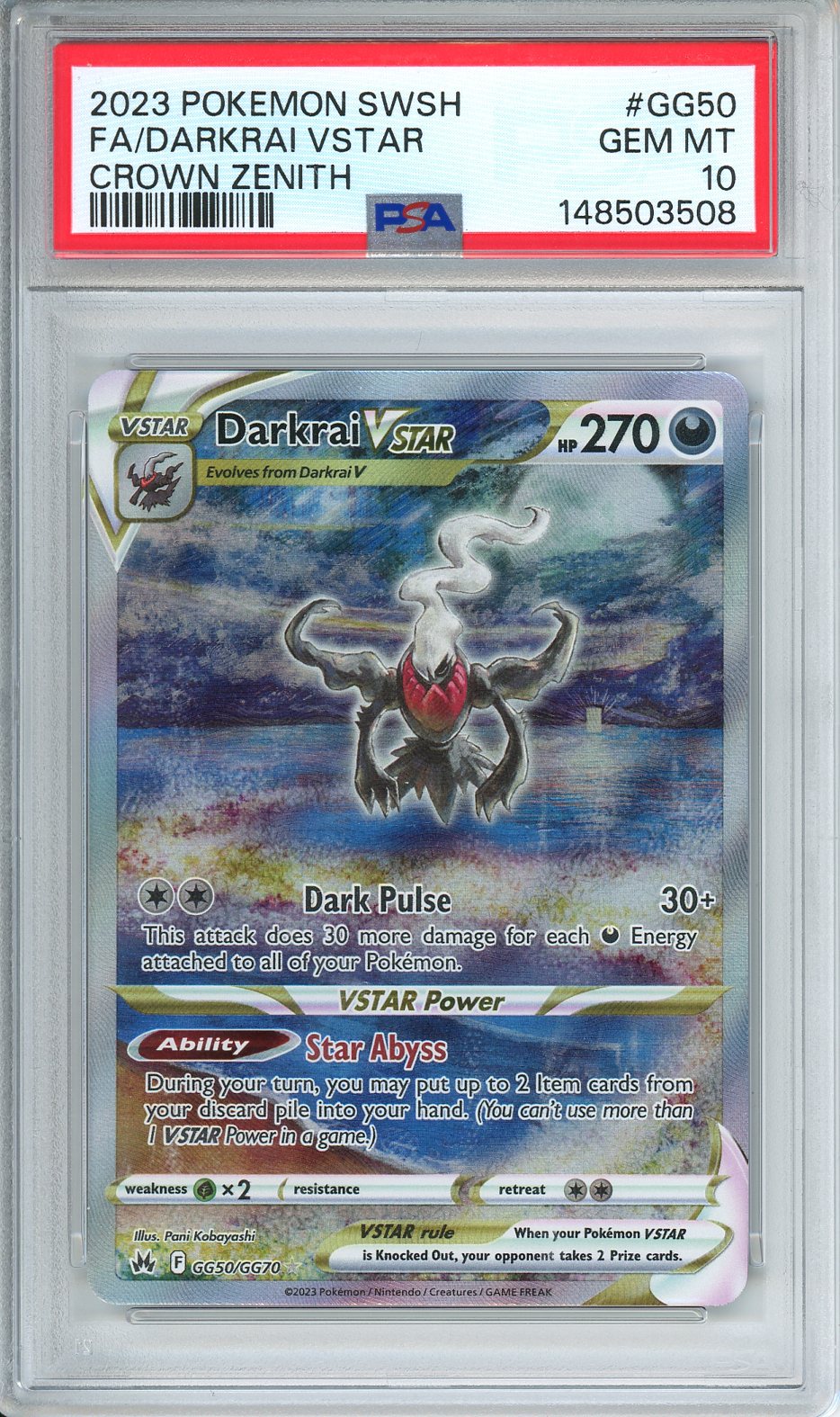 Pokemon SWSH FA/ Darkrai Vstar Crown Zenith #GG50 PSA 10