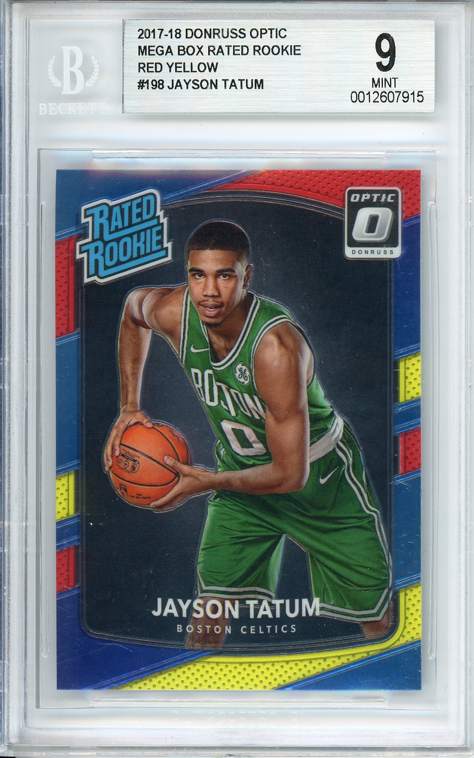 2017-18 Optic Jayson Tatum Rated Rookie Red Yellow Beckett 9
