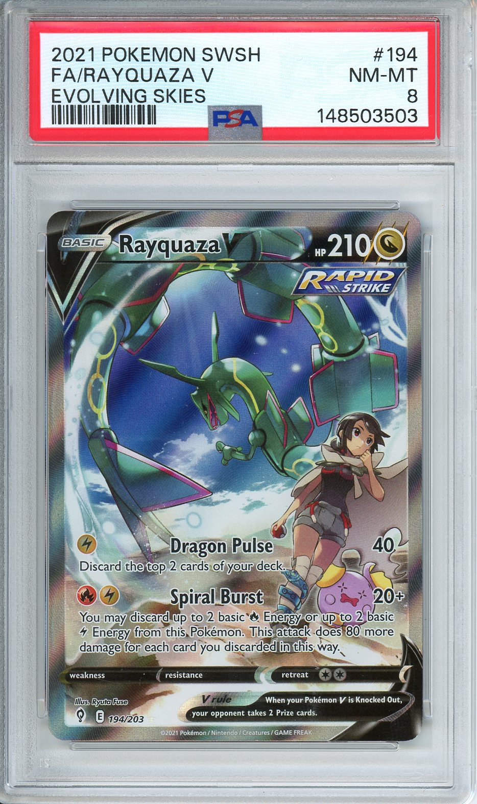 Pokemon SWSH FA/ Rayquaza V Evolving Skies #194 PSA 8