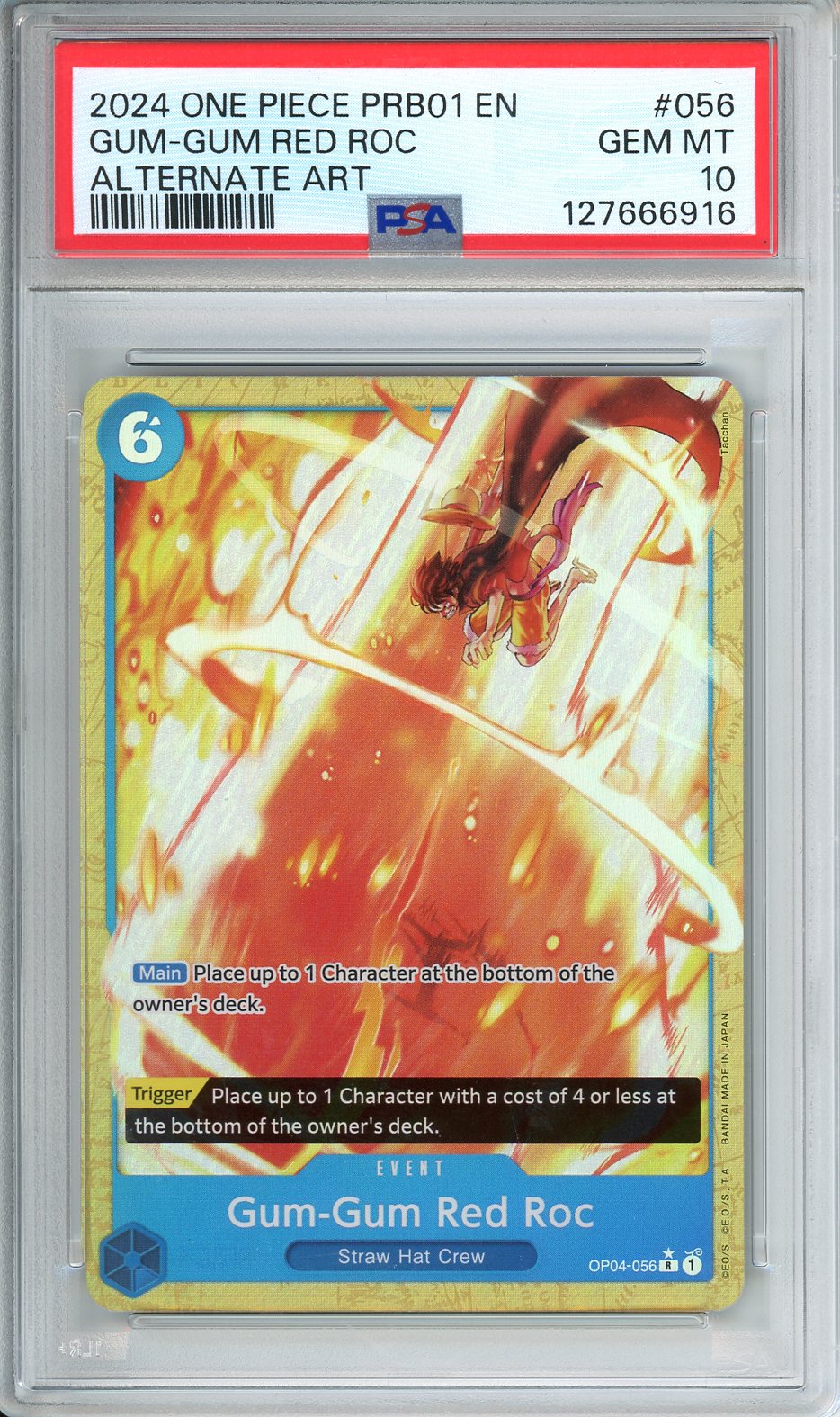 One Piece Gum-Gum Red Roc Alt Art PRB01 OP4-56 PSA 10