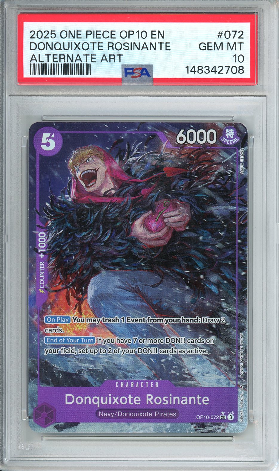 One Piece Donquixote Rosinante Alt Art OP10-072 PSA 10