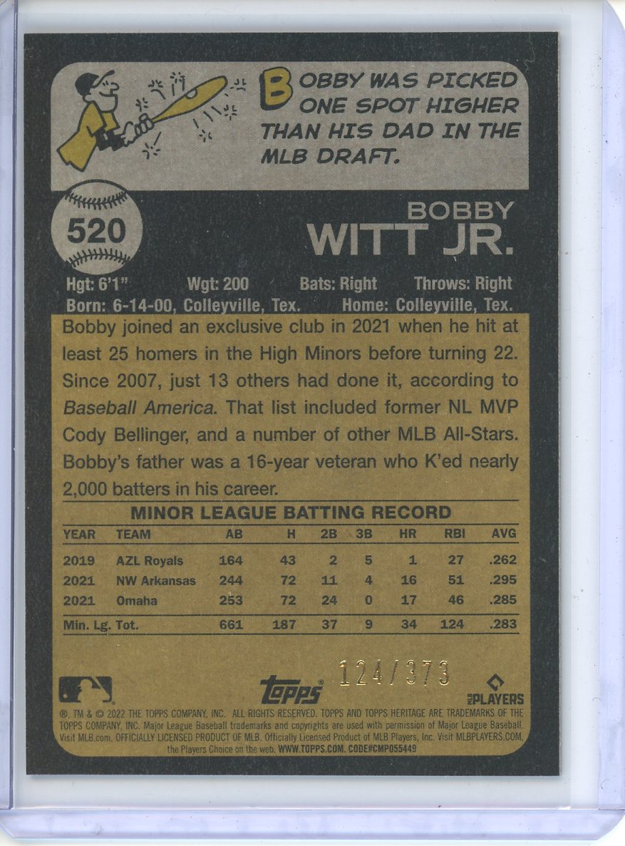 2022 Bobby Witt JR. Heritage Baseball Rookie Chrome 124/373
