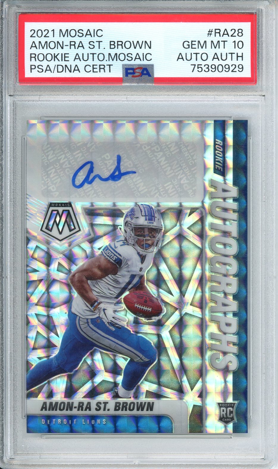 2021 Amon-Ra St. Brown Mosaic Football Rookie Auto PSA 10 Auto Authentic