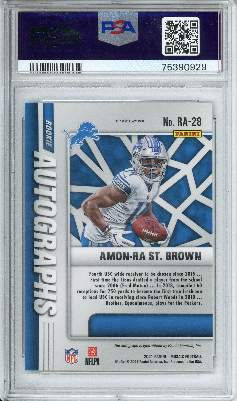 2021 Amon-Ra St. Brown Mosaic Football Rookie Auto PSA 10 Auto Authentic