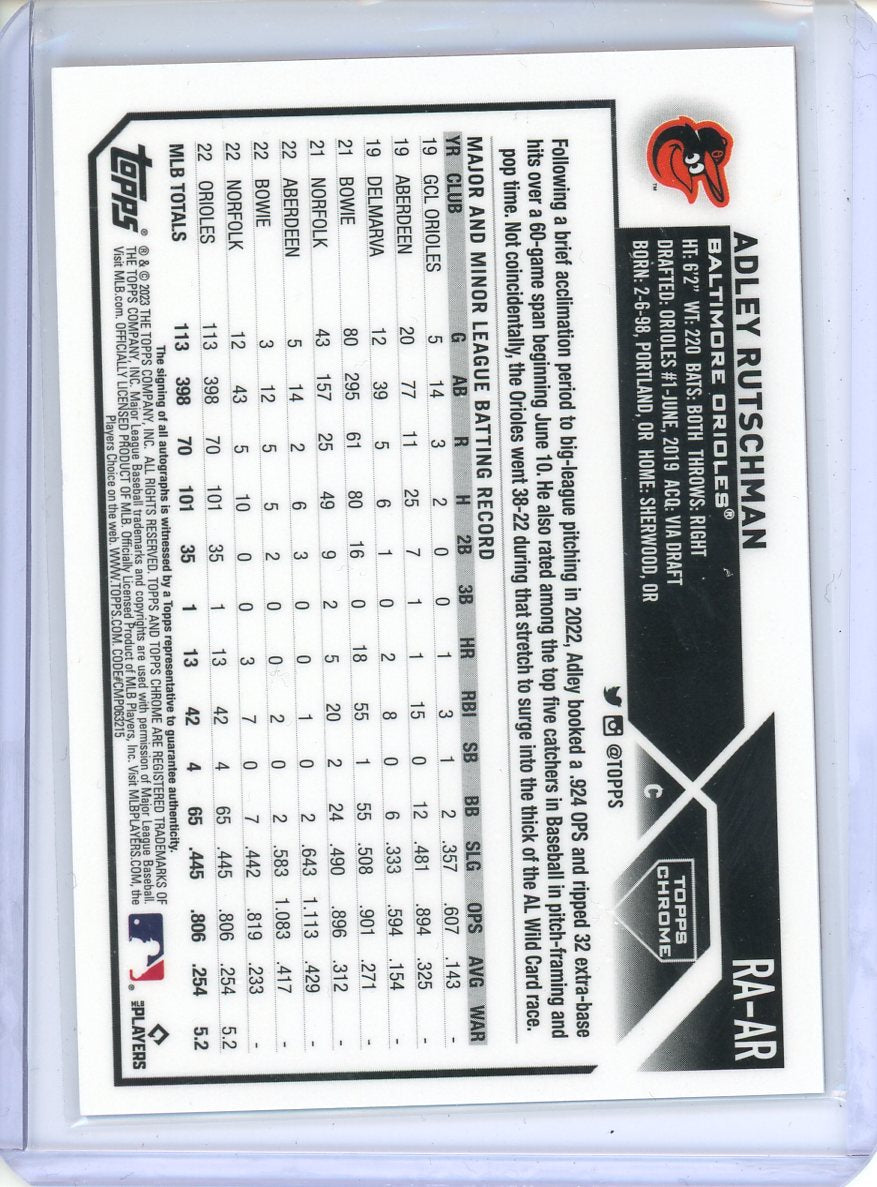 2023 Topps Chrome Adley Rutschman Orange Rookie Gold Cup Auto /25 Orioles RA-AR