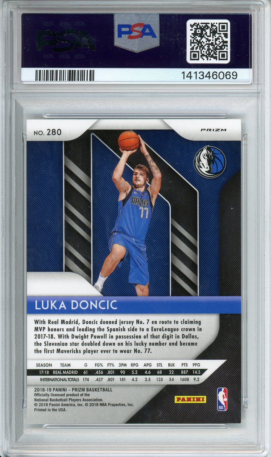 2018 Panini Prizm Luka Doncic Silver Prizm #280 PSA 9