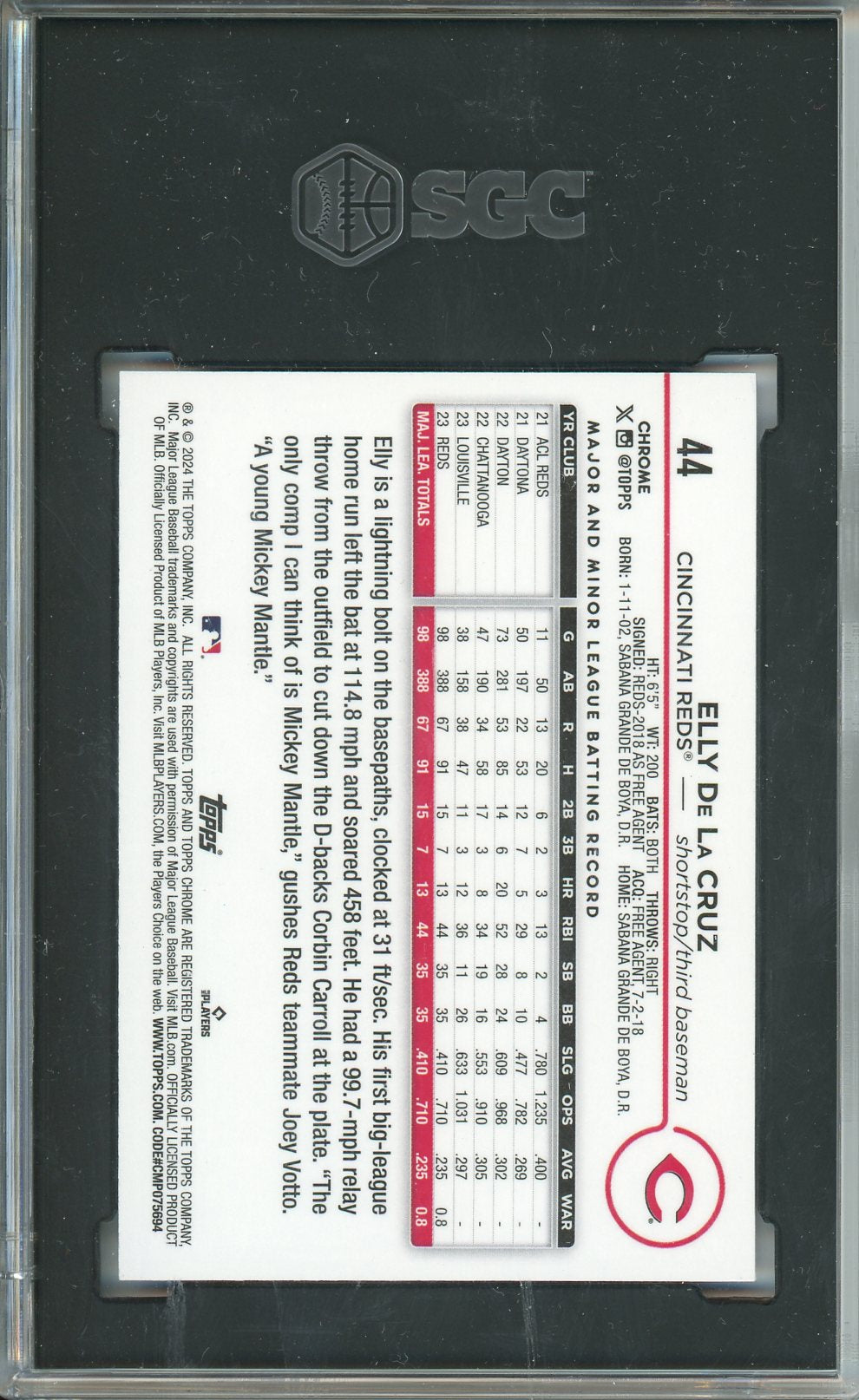 2024 Topps Chrome Elly De LA Cruz Purple Refractor /250 SGC 9.5