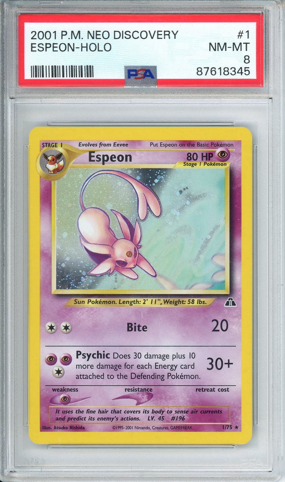 2001 Pokemon Neo Discovery Espeon Holo PSA 8
