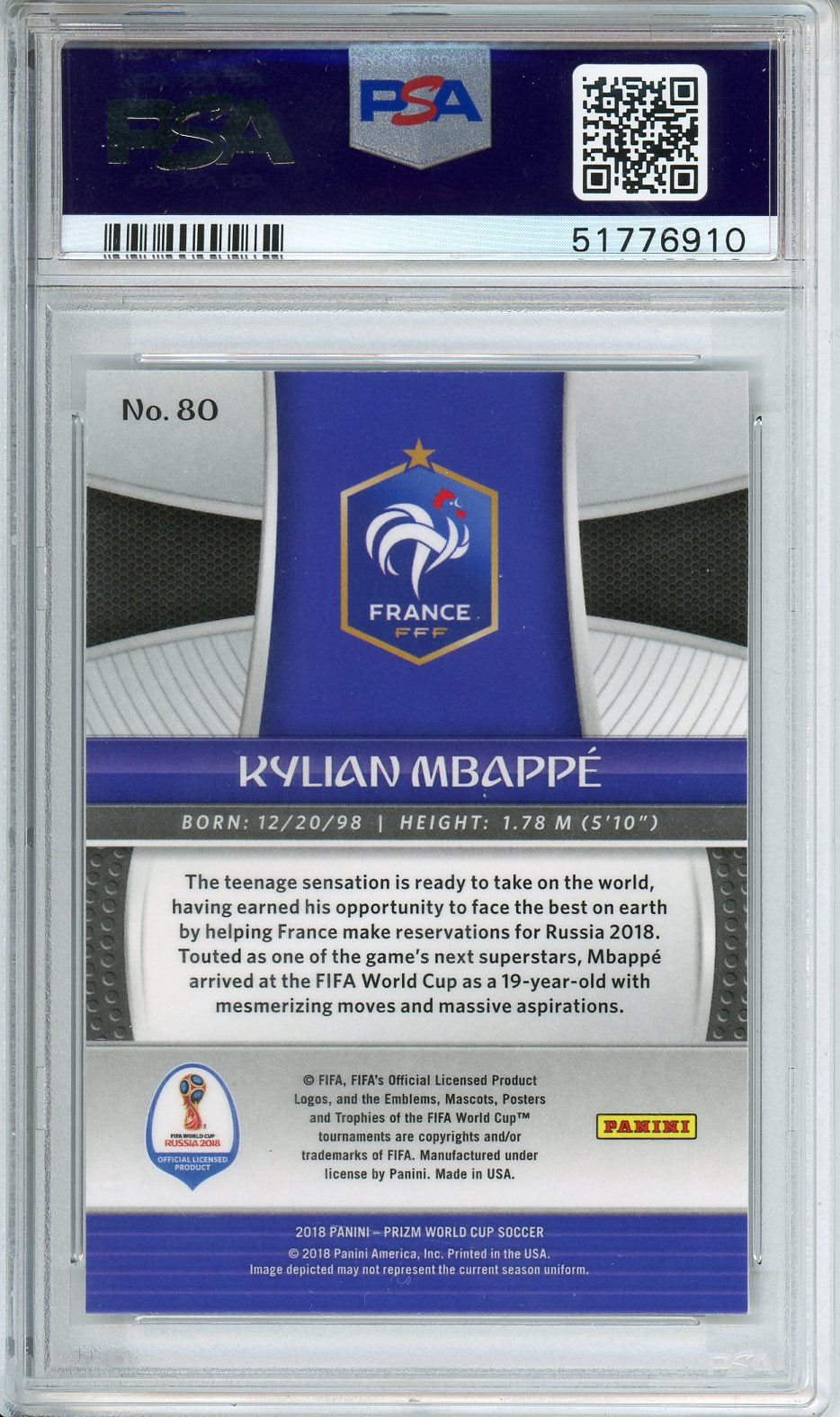 2018 Panini Prizm World Cup Kylian Mbappe #80 GEM MINT PSA 10